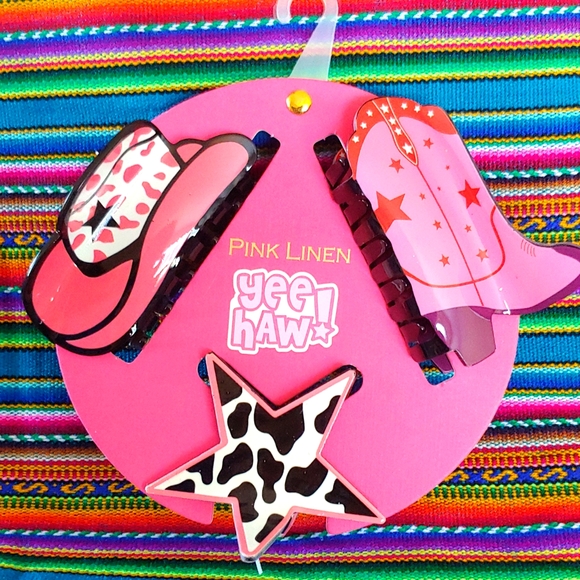 🤠Cowgirl Pink Hair Clips (3) Cowboy Hat, Boot and Star - Picture 1 of 13